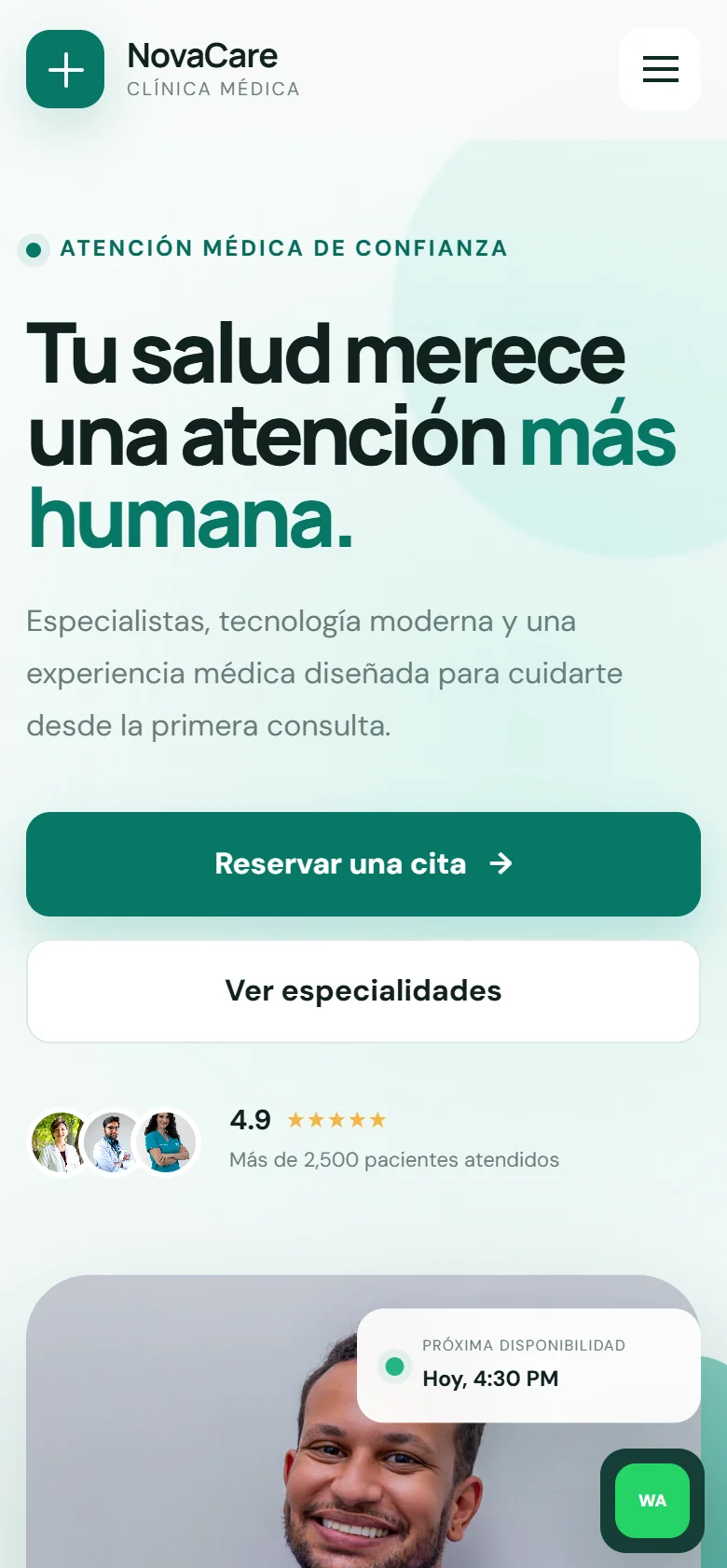 Vista móvil de NovaCare
