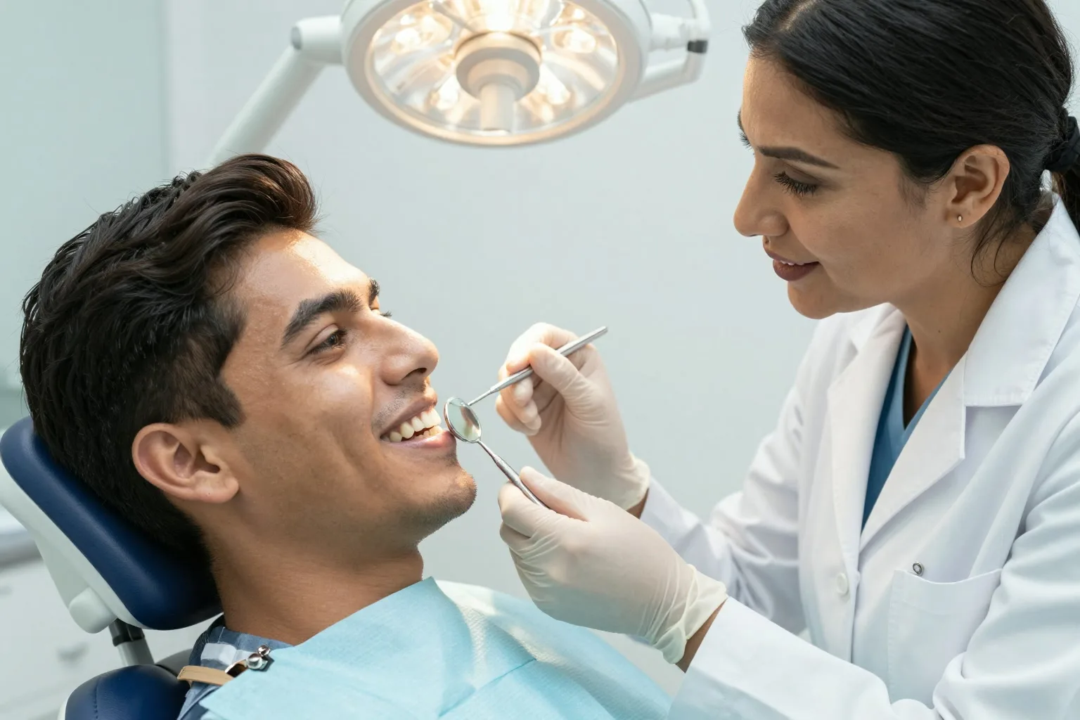 Odontóloga realizando una evaluación dental en clínica