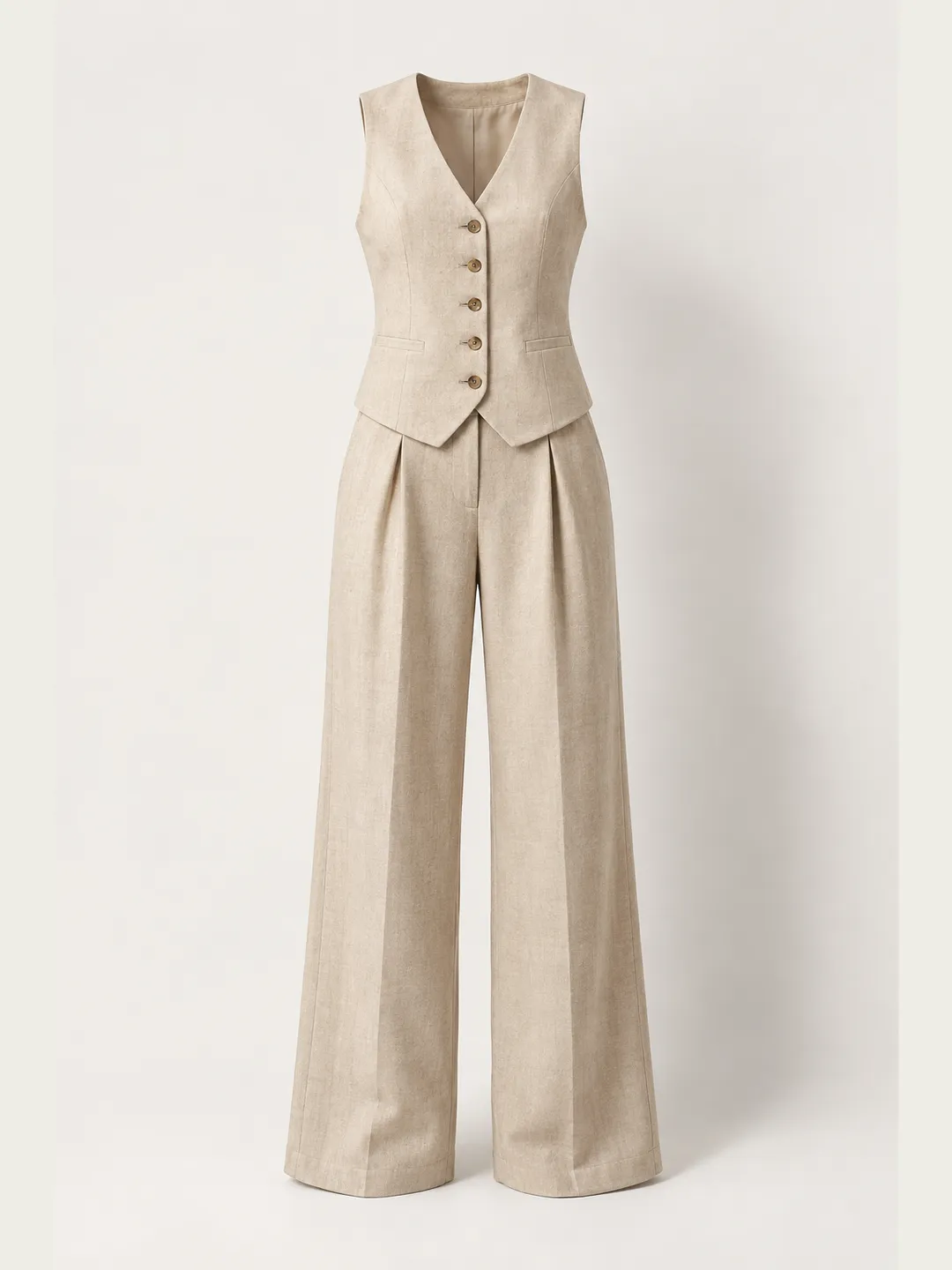 Conjunto sastre natural de chaleco y pantalón