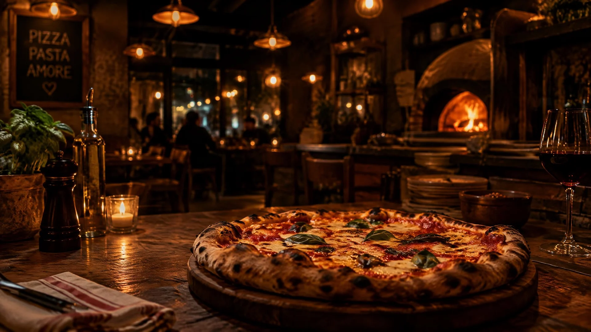 Ambiente cálido de una pizzería