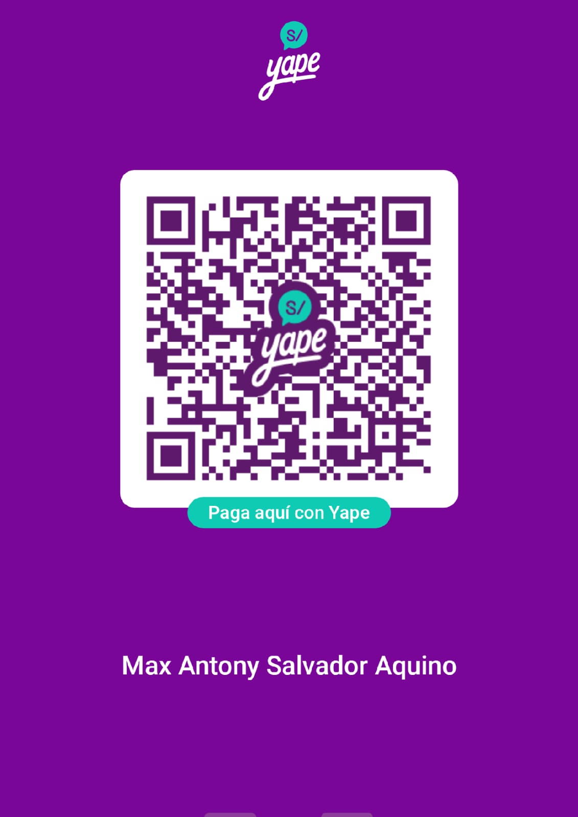QR de Yape del titular Max Antony Salvador Aquino